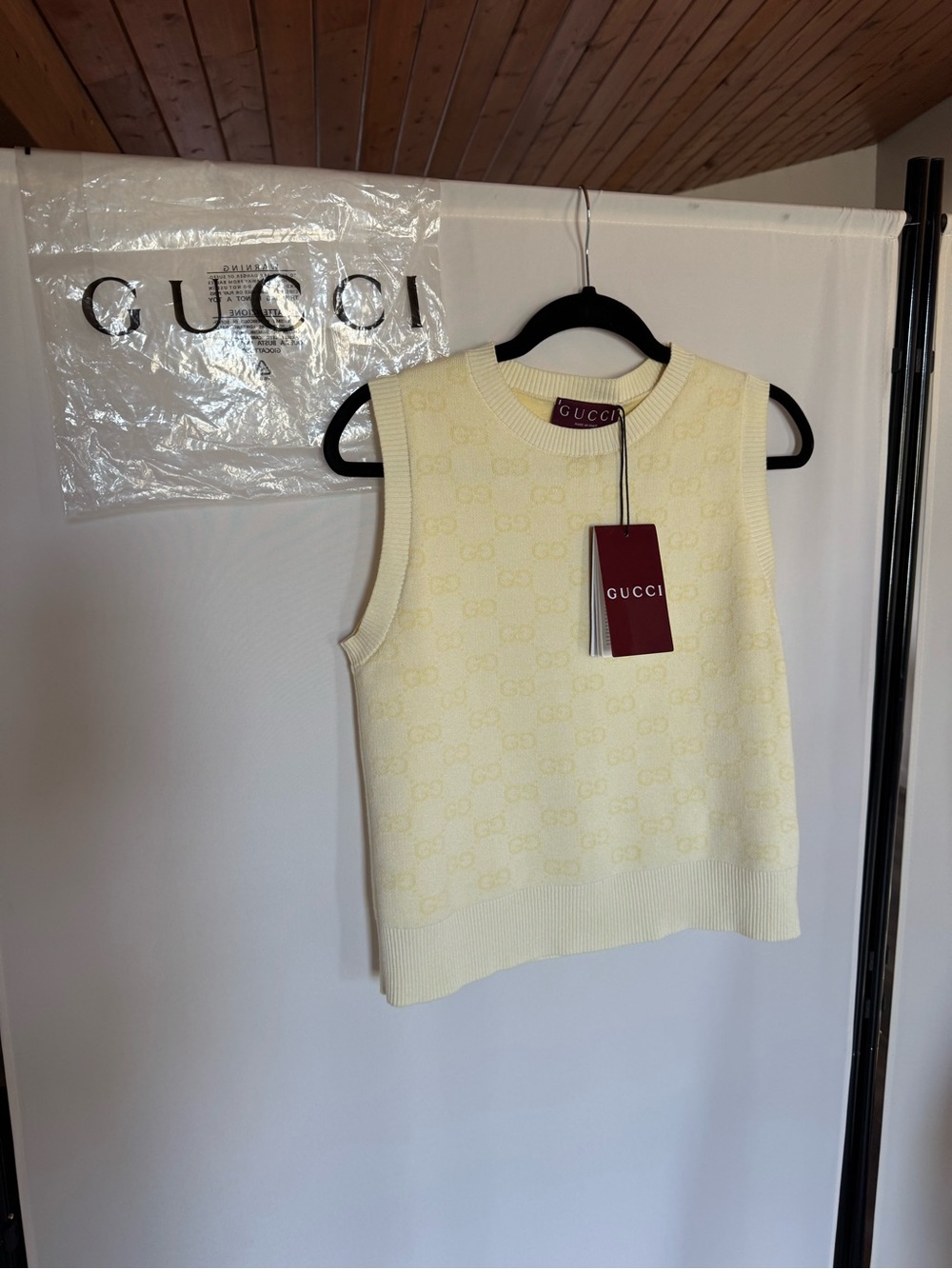 Gucci Pale Yellow GG Jacquard Sleeveless Knit Tank
